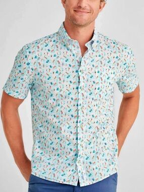 New JOHNNIE-O Hangin’ Out Floaty Poolside Short Sleeve Button Down Shirt sz L
